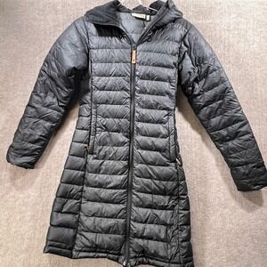Fjallraven Pertex Microlight Down Puffer Coat Black Hooded Long Womens XXS